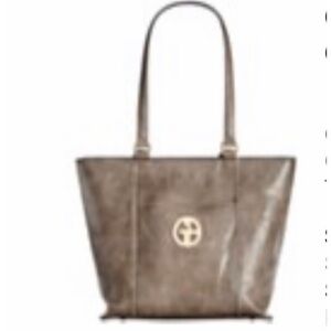 NWT GIANI BERNINI GLAZED FAUX LEATHER TOTE GREY / GRAY GOLD